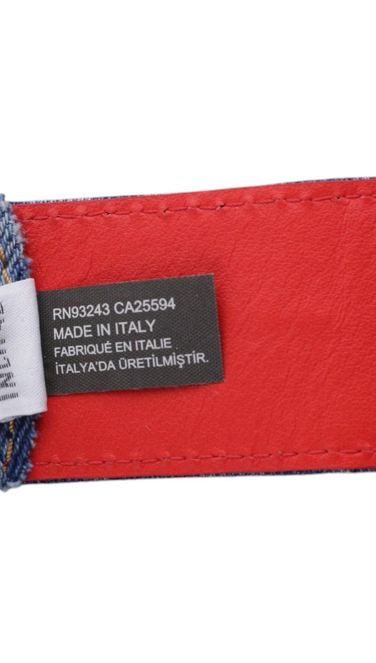 DIESEL B-Monogram Men Belt 105 cm Blue Leather Denim Logo Pattern Buckled RRP150