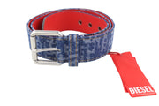 DIESEL B-Monogram Men Belt 105 cm Blue Leather Denim Pattern Buckled RRP150