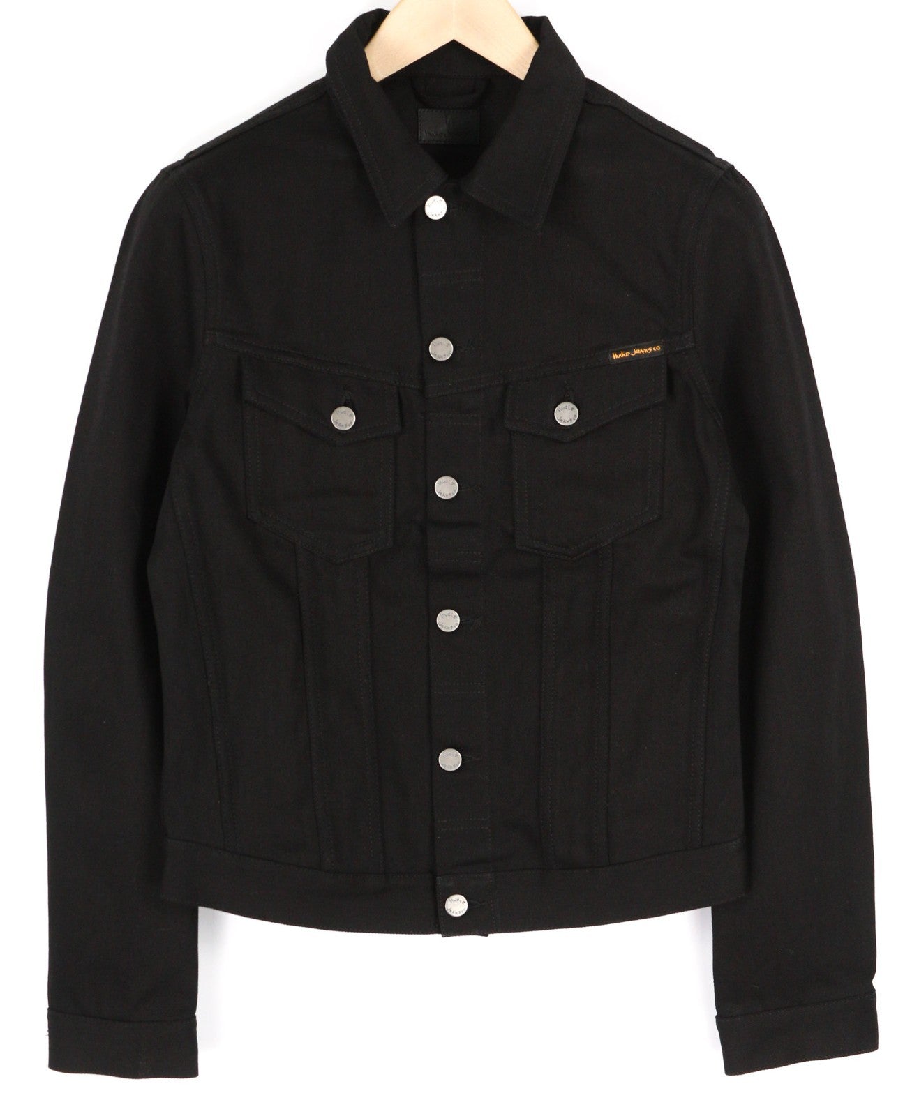 NUDIE JEANS Kenny Men's Jacket XS Dry Black Organic Buttoned Denim Polo