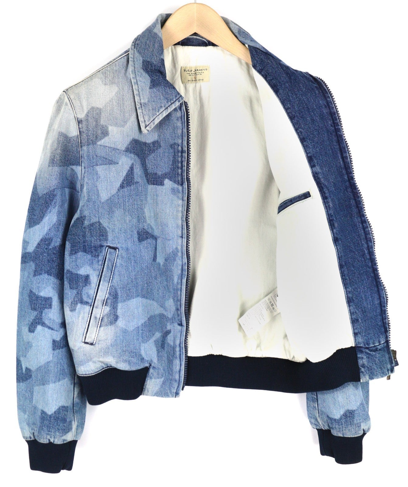 NUDIE JEANS Gudrun Men's Jacket M Camo Cotton Denim Zipped Lined Washed Blue