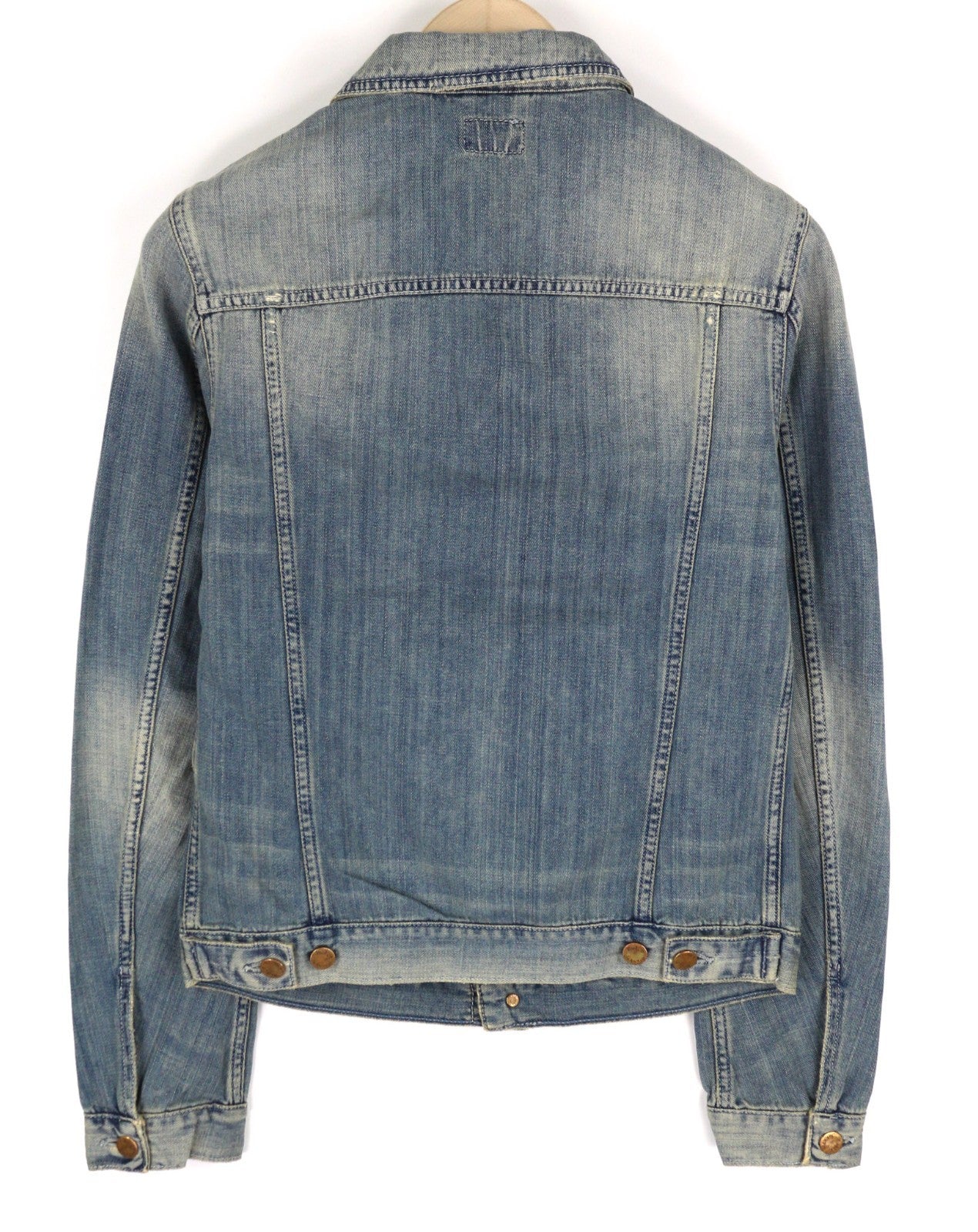 NUDIE JEANS Billy vyriška striukė S šviesių atspalvių su sagomis polo marškinėliais ir logotipu džinsinio audinio 