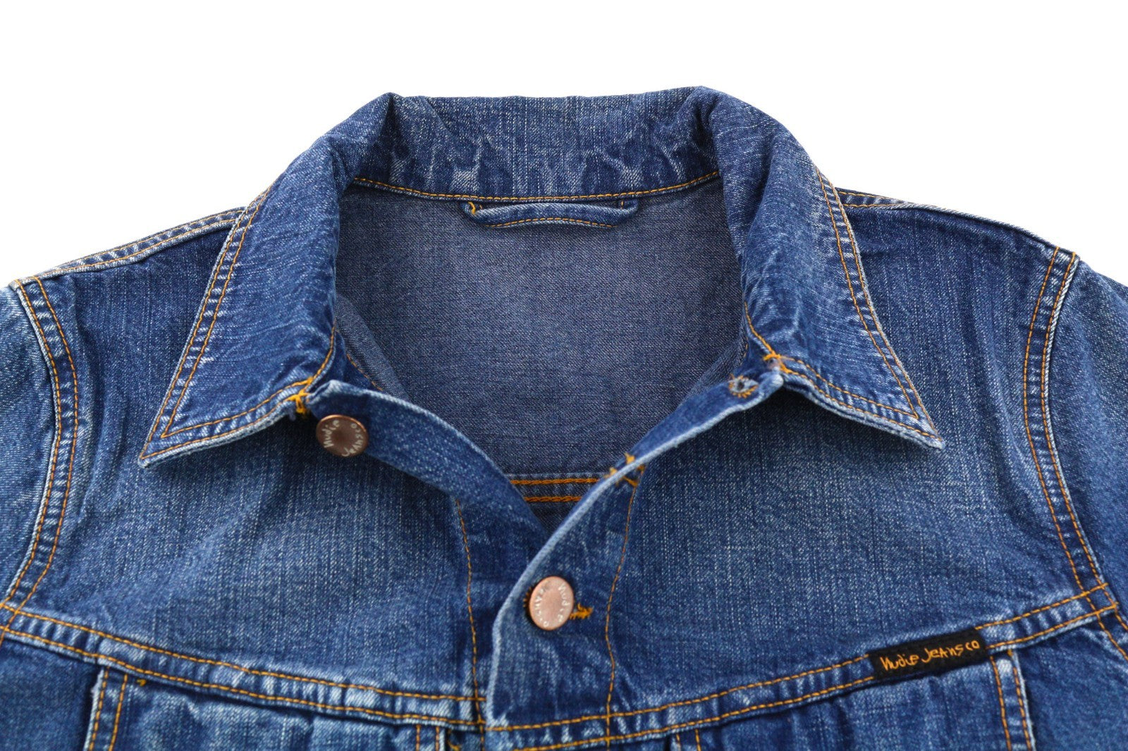 NUDIE JEANS Terry Men's Jacket S Recycle Worn In Blue Washed Buttoned Denim