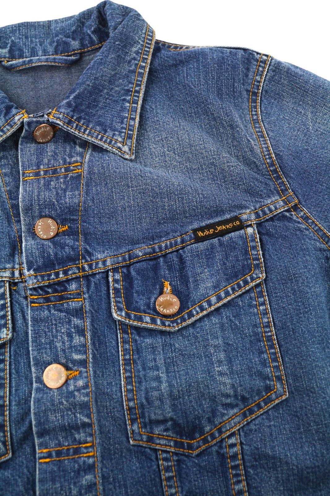 NUDIE JEANS Terry Men's Jacket S Recycle Worn In Blue Washed Buttoned Denim