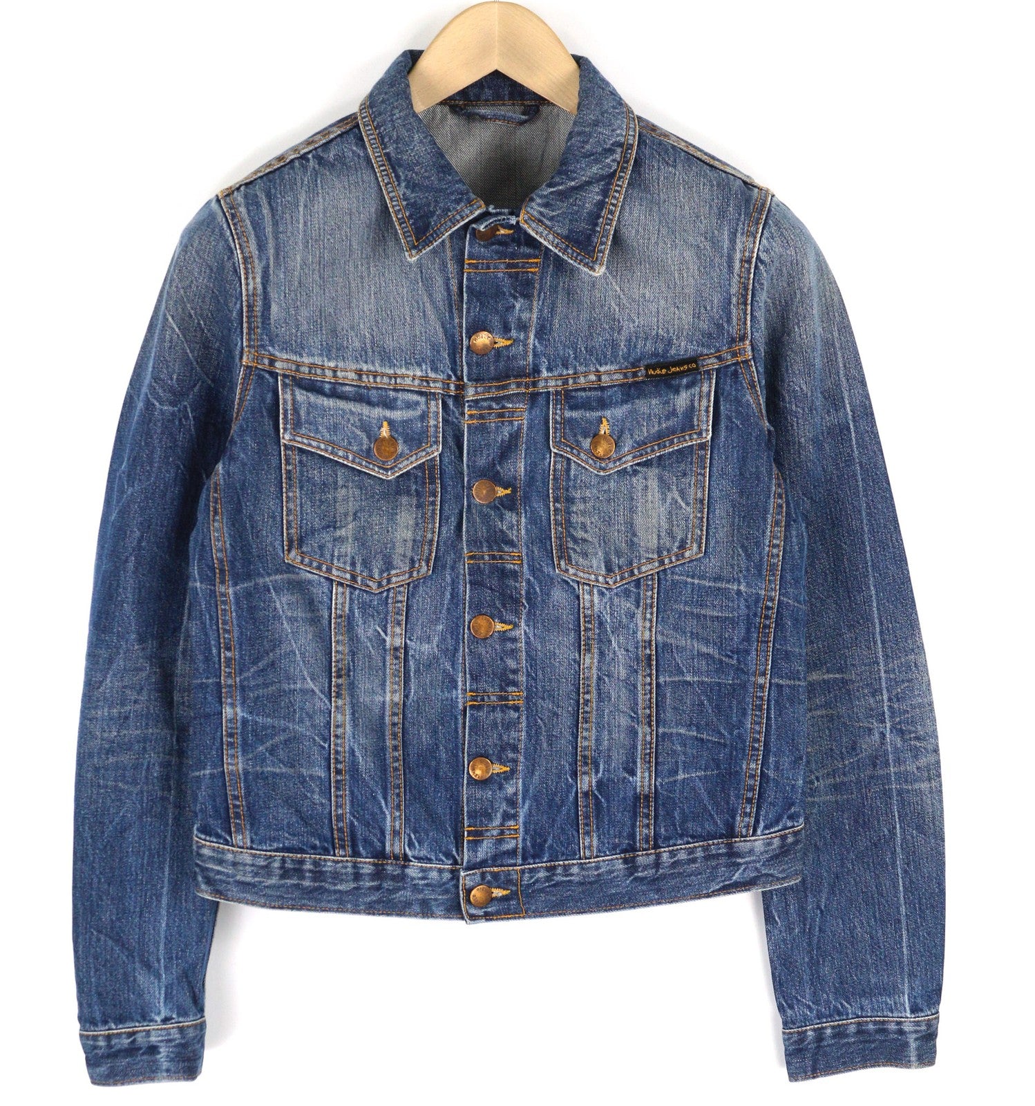 NUDIE JEANS Terry Men's Jacket S Organic Light Vintage Washed Blue Polo Denim