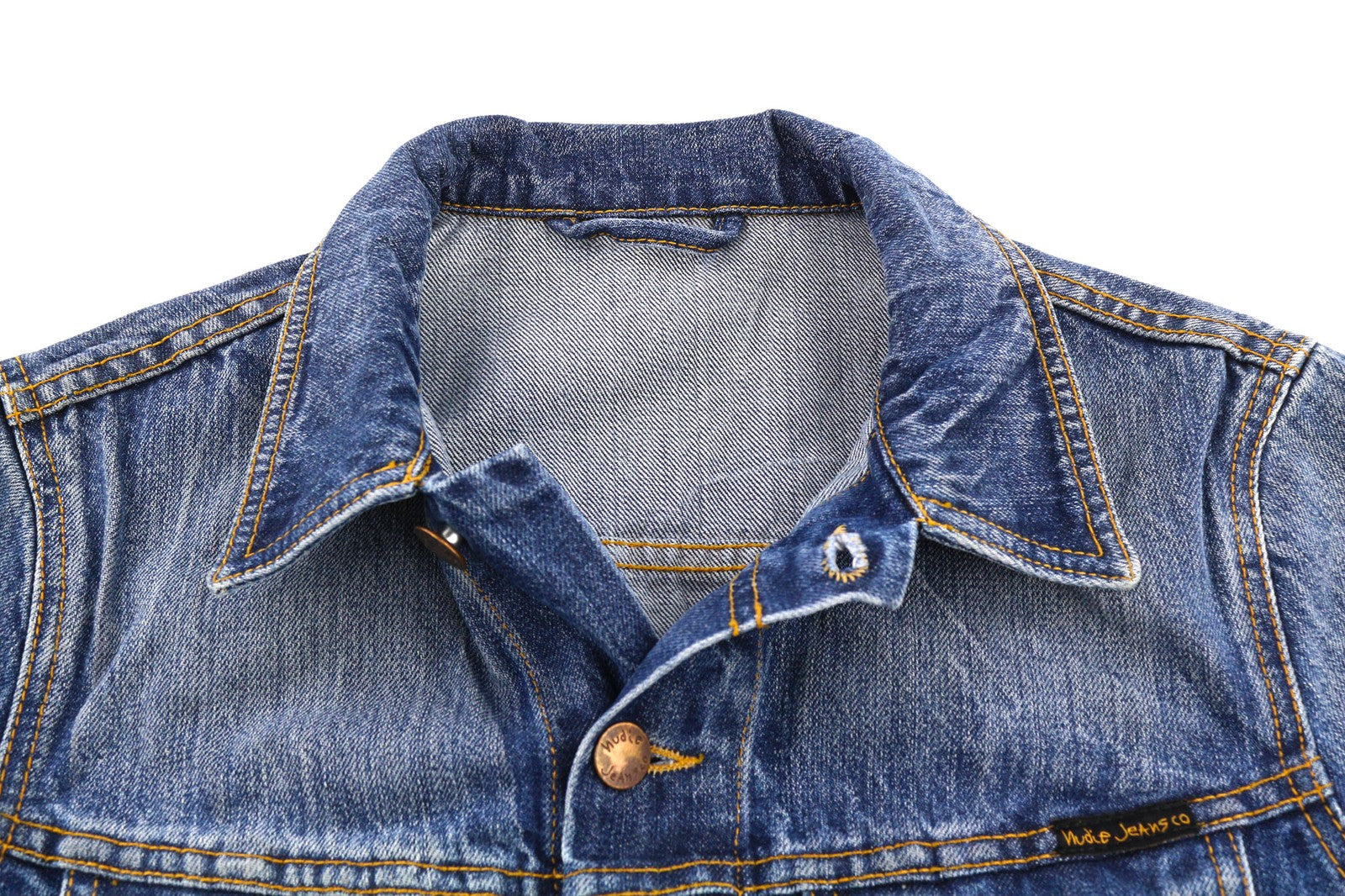 NUDIE JEANS Terry vyriška striukė S Organic Light Vintage Washed Blue polo džinsinis audinys