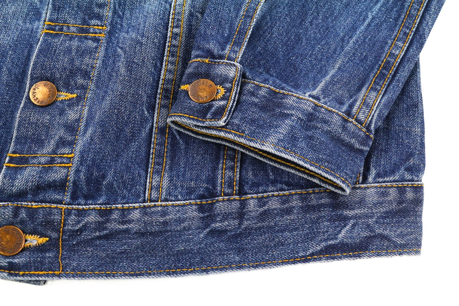 NUDIE JEANS Terry vyriška striukė S Organic Light Vintage Washed Blue polo džinsinis audinys