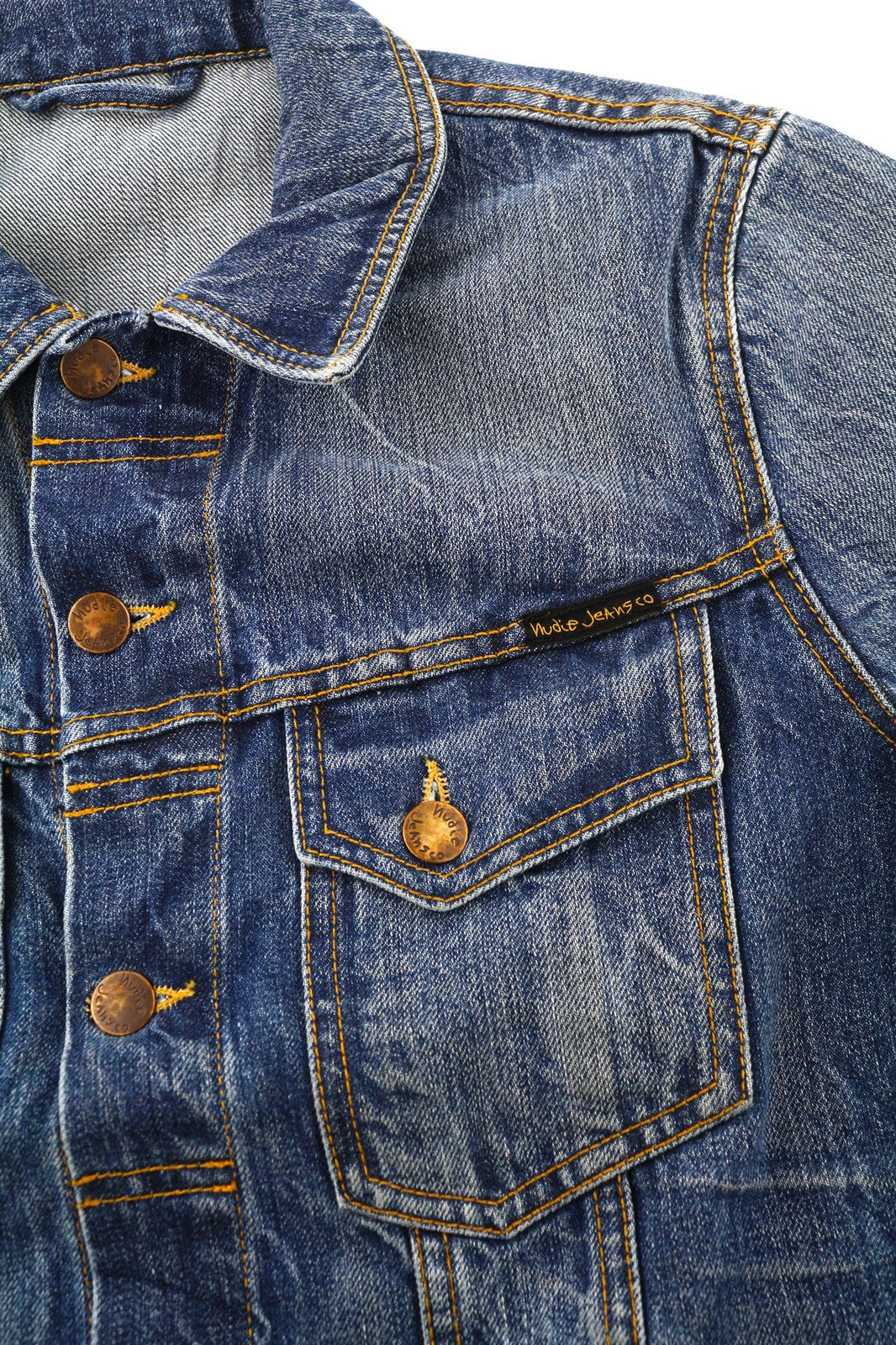 NUDIE JEANS Terry vyriška striukė S Organic Light Vintage Washed Blue polo džinsinis audinys