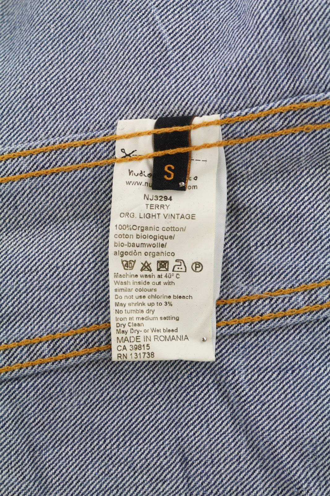 NUDIE JEANS Terry vyriška striukė S Organic Light Vintage Washed Blue polo džinsinis audinys