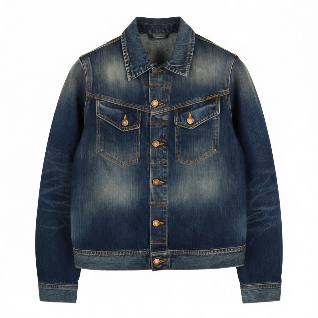 NUDIE JEANS Conny Men's Jacket S Organic Night Rain Buttoned Polo Washed Denim