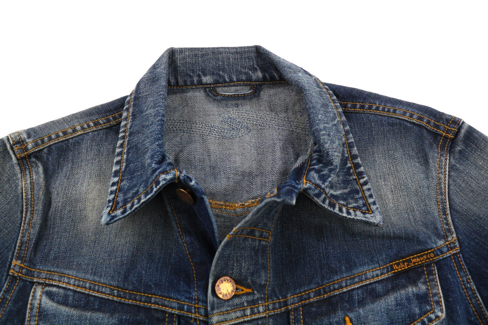 NUDIE JEANS Conny Men's Jacket S Organic Night Rain Buttoned Polo Washed Denim