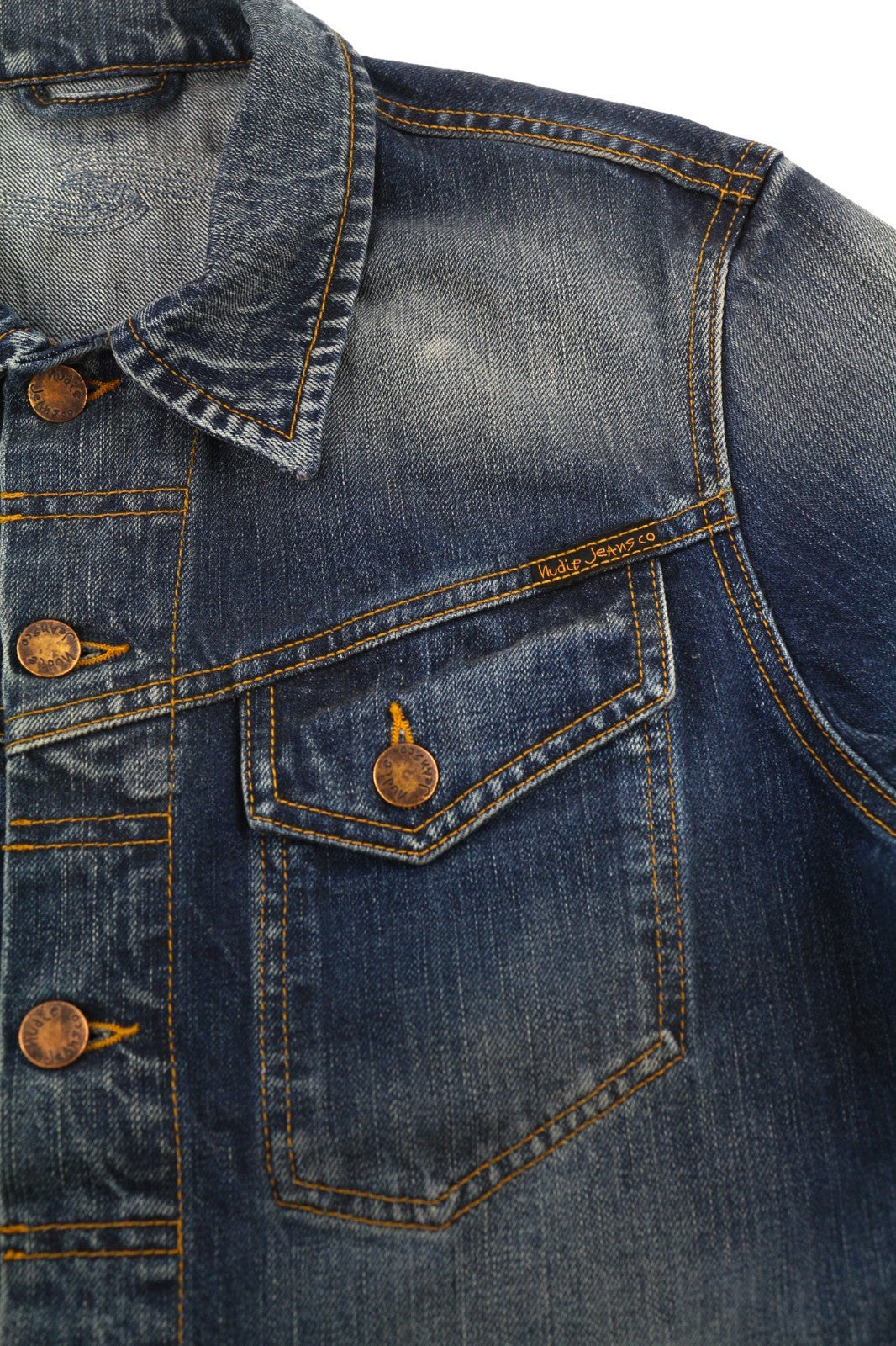 NUDIE JEANS Conny Men's Jacket S Organic Night Rain Buttoned Polo Washed Denim