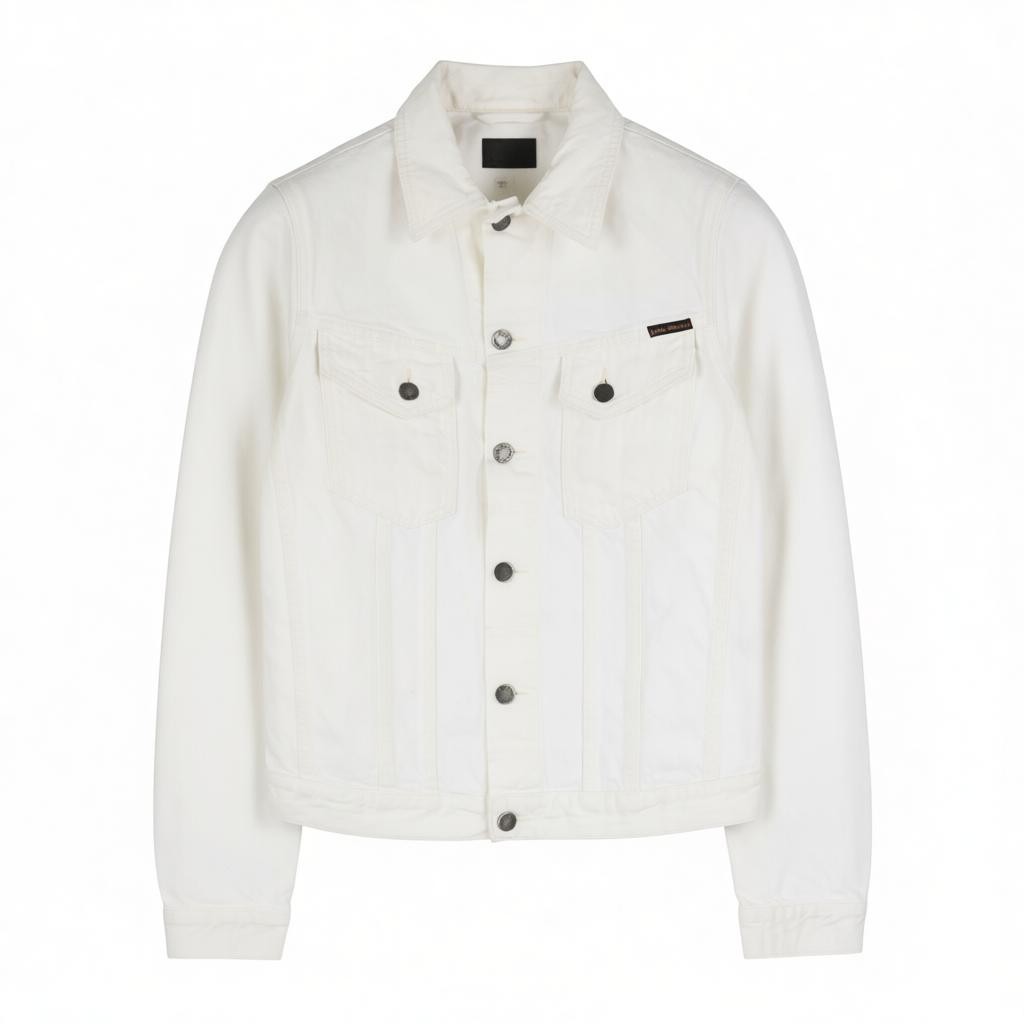 NUDIE JEANS Perry Men's Jacket S Organic White Buttoned Polo Denim Logo