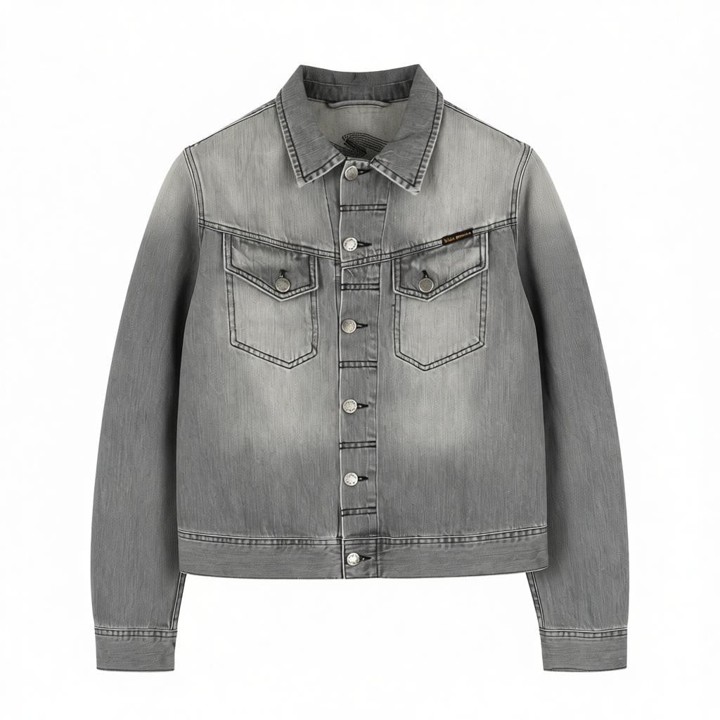 NUDIE JEANS Conny Men's Jacket M Sunbleached Black Washed Grey Polo Buttoned