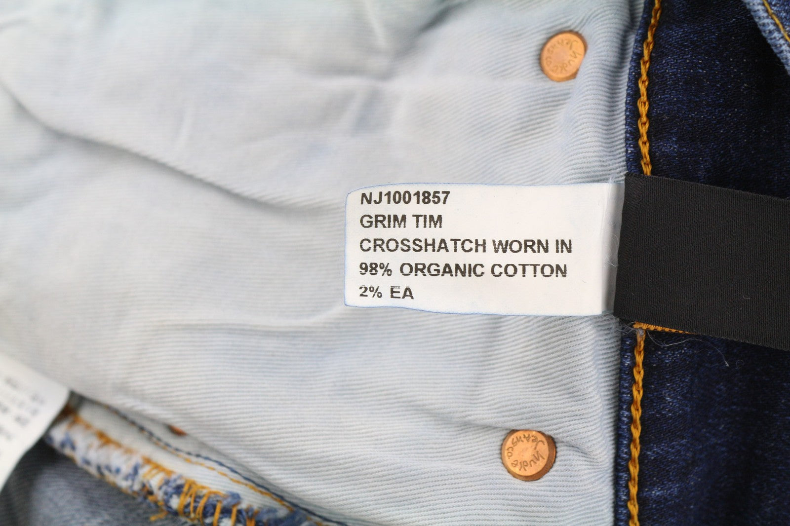 NUDIE JEANS Grim Tim vyriški džinsai W29/L32 Crosshatch, dėvėti organiniame skalbinyje 