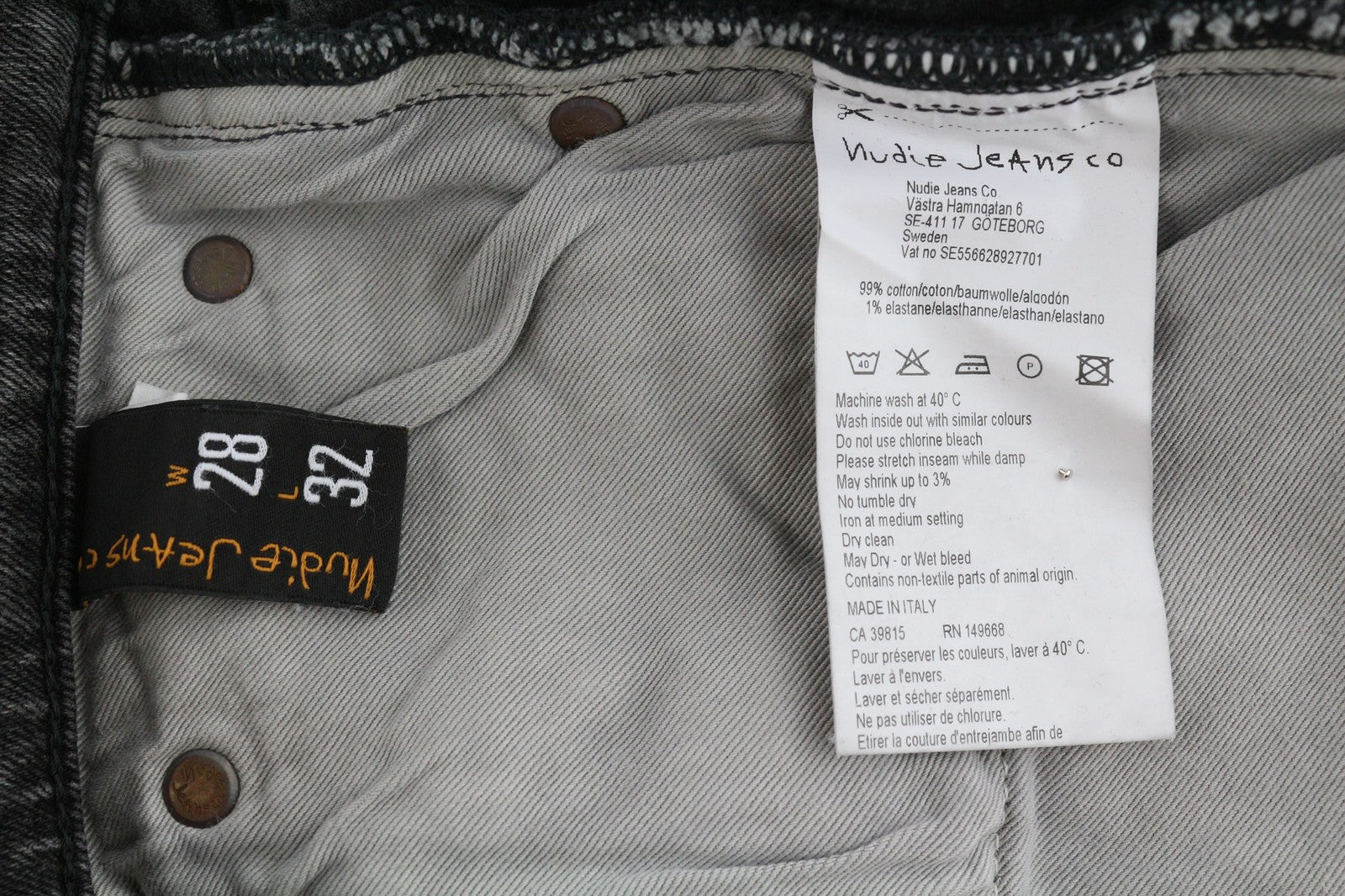 NUDIE JEANS Pipe Led Men's Jeans W28/L32 Grey Marble Organic Slim Washed Denim