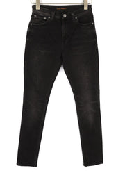 NUDIE JEANS Pipe Led moteriški džinsai W27/L30 Dėvėti juodi ekologiški ploni džinsai 