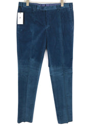 PT TORINO Men's Trousers 52 W36 Blue Corduroy Chino Skinny Fit Zipped Logo
