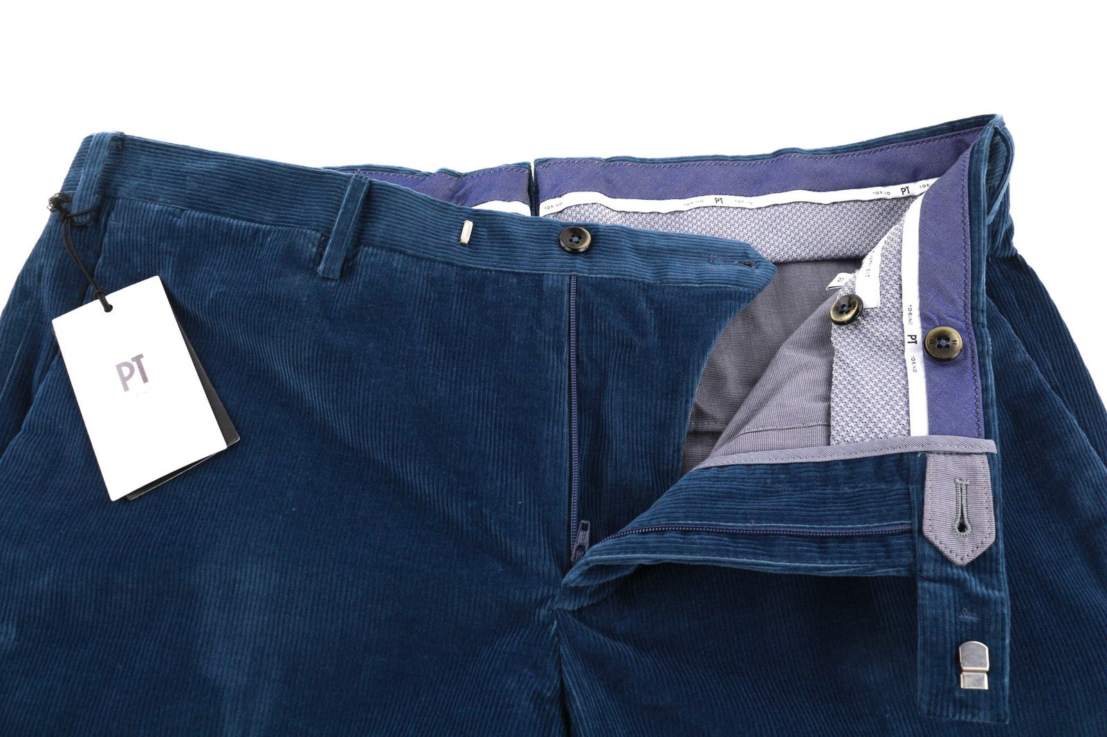 PT TORINO Men's Trousers 52 W36 Blue Corduroy Chino Skinny Fit Zipped Logo