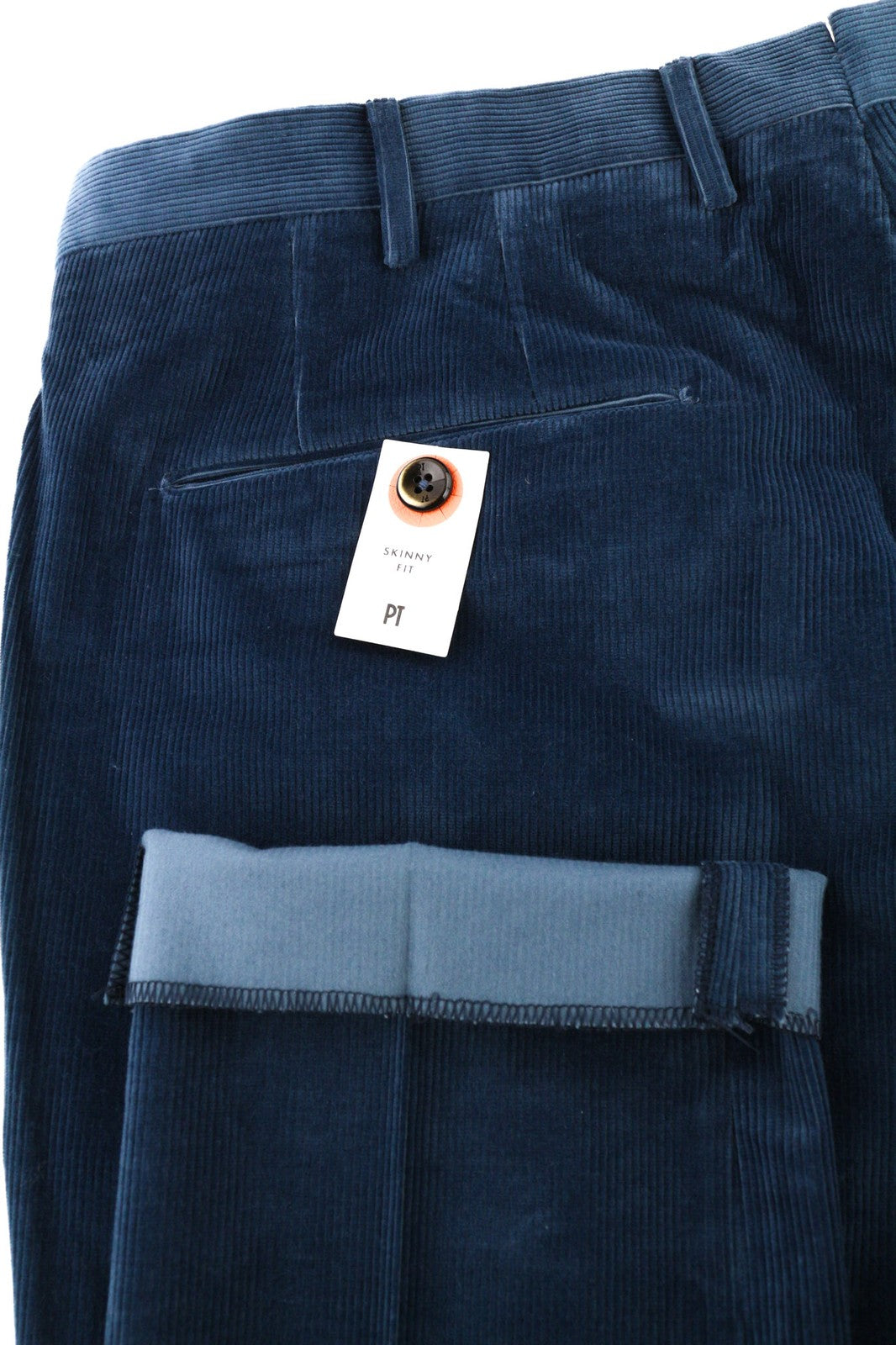 PT TORINO Men's Trousers 52 W36 Blue Corduroy Chino Skinny Fit Zipped Logo