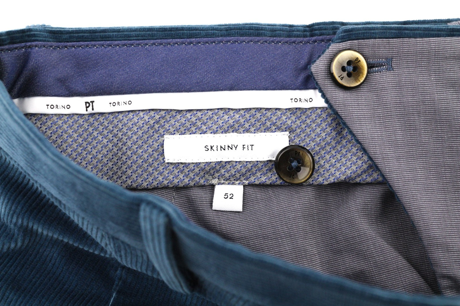 PT TORINO Men's Trousers 52 W36 Blue Corduroy Chino Skinny Fit Zipped Logo