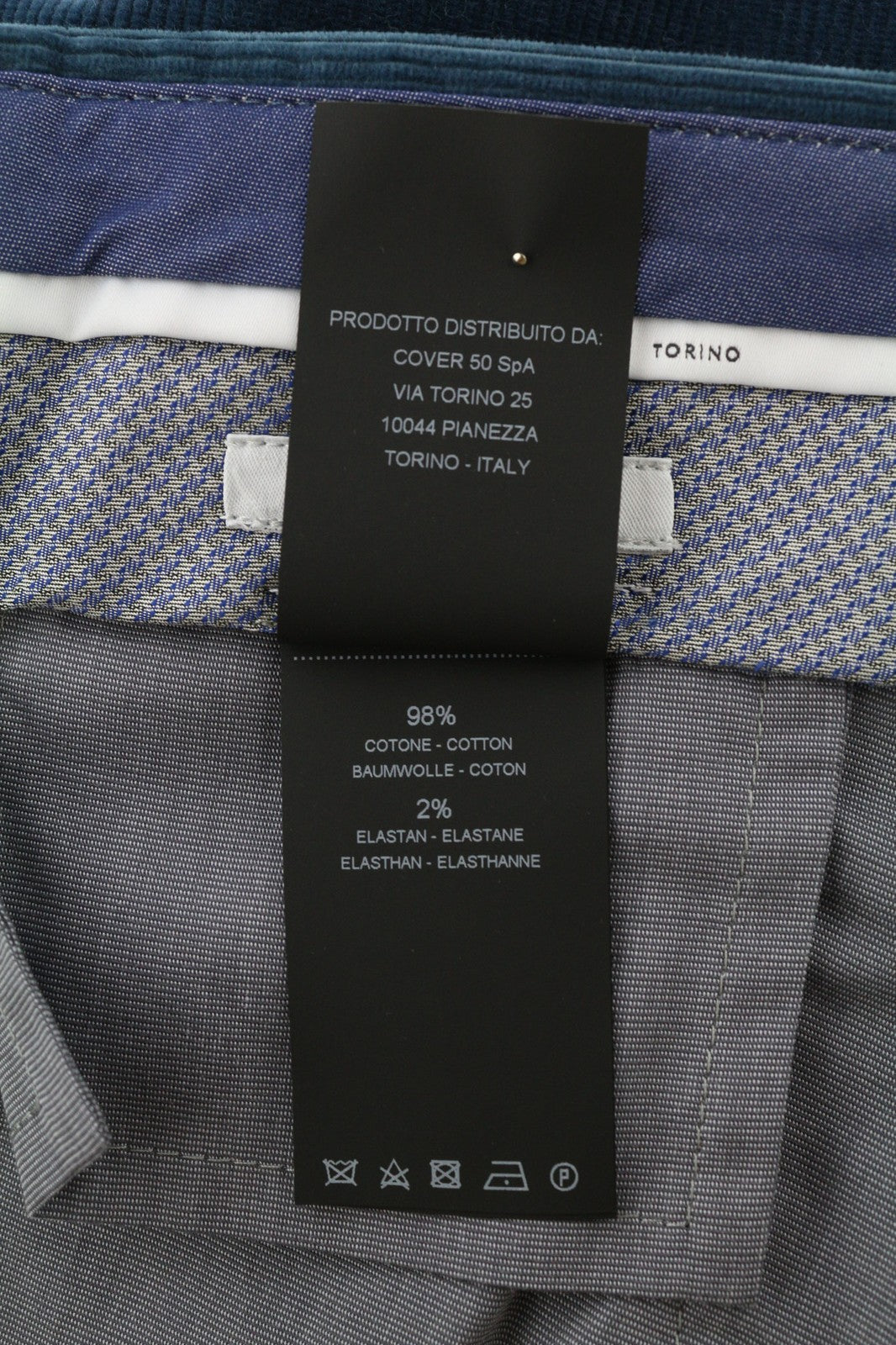 PT TORINO Men's Trousers 52 W36 Blue Corduroy Chino Skinny Fit Zipped Logo