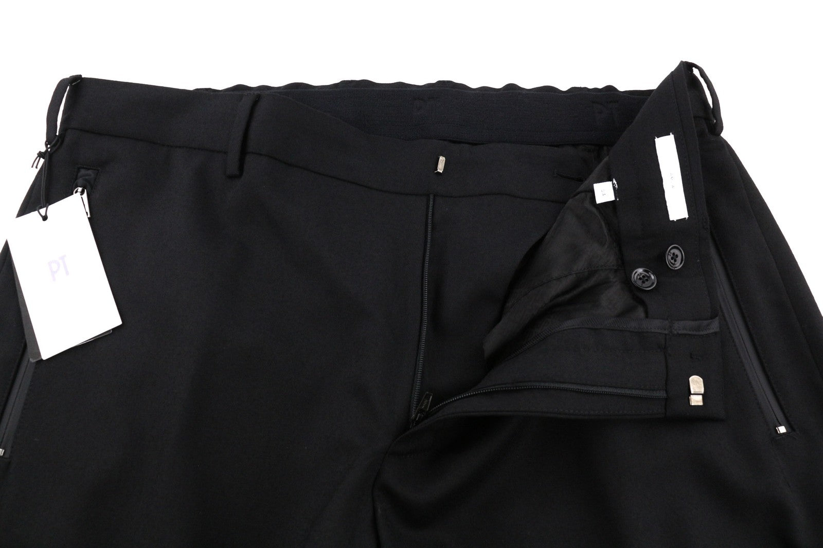 PT TORINO Lamda Men's Trousers 54 W37 Black Fleece Wool Cargo Zipped Pocket