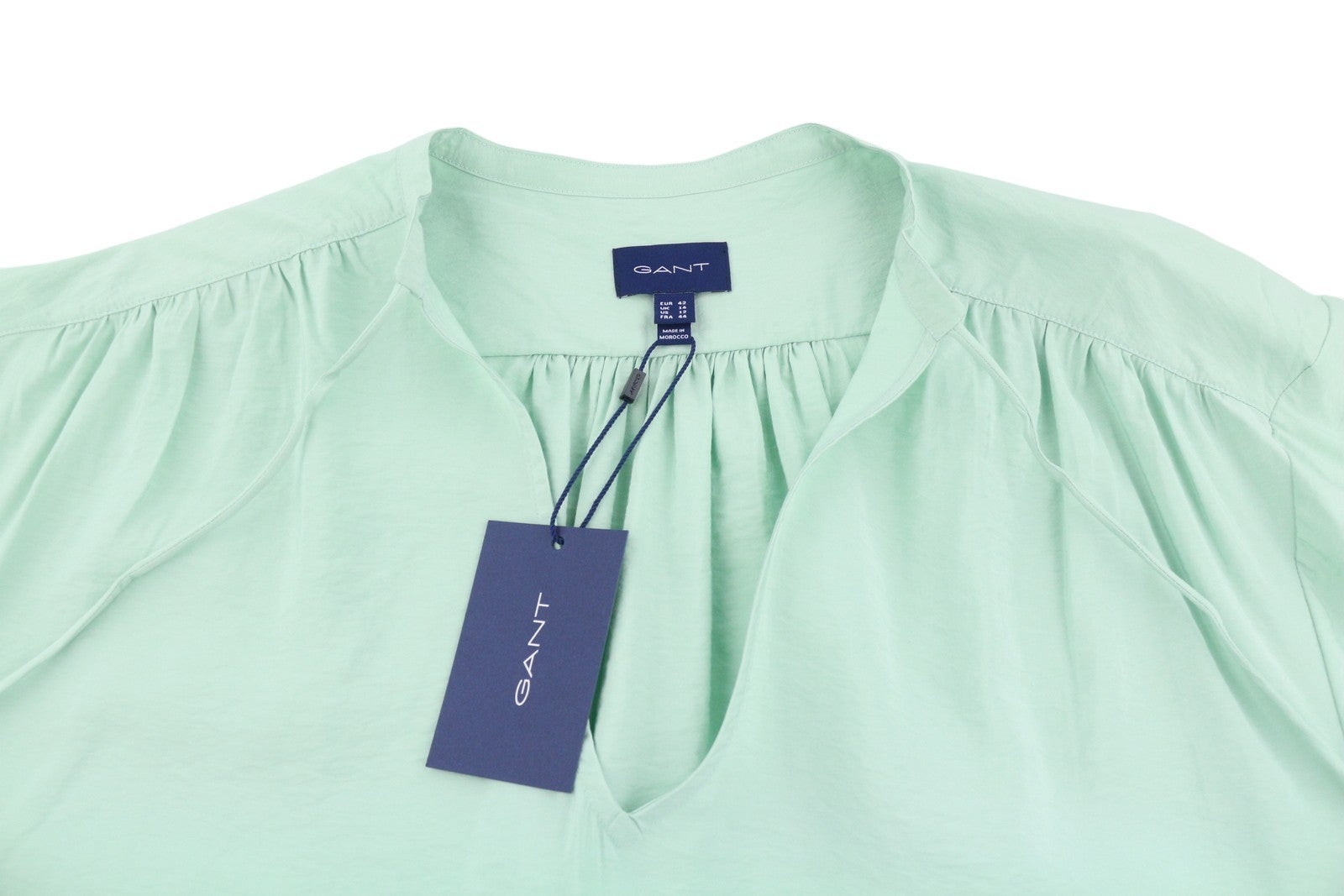 GANT moteriška palaidinė „Pop Over“ EU42 porceliano žalia, V formos iškirpte, 3/4 rankovėmis 