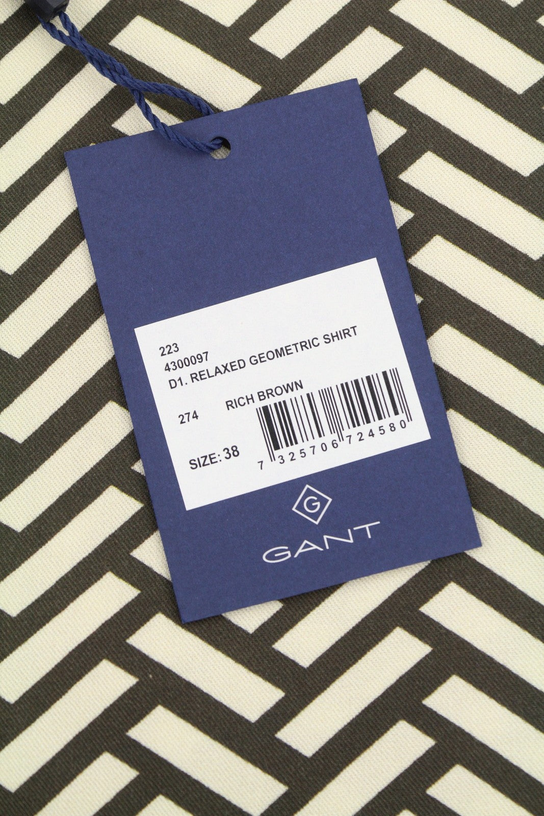 GANT Relaxed Geometric Women Shirt EU38 Rich Brown Oversized Loose Fit RRP150