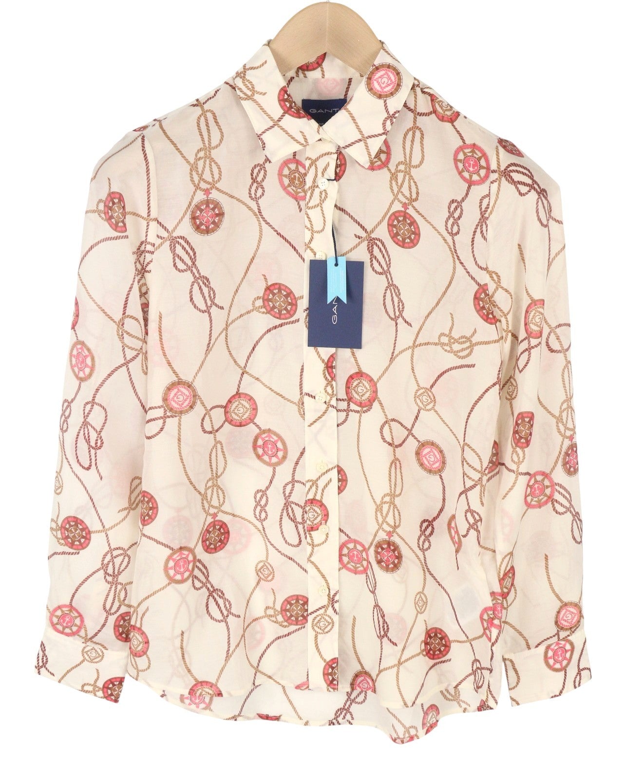 GANT Sailing Print Cot Silk Women Shirt EU34 Caulk White Button-Up Spread Neck