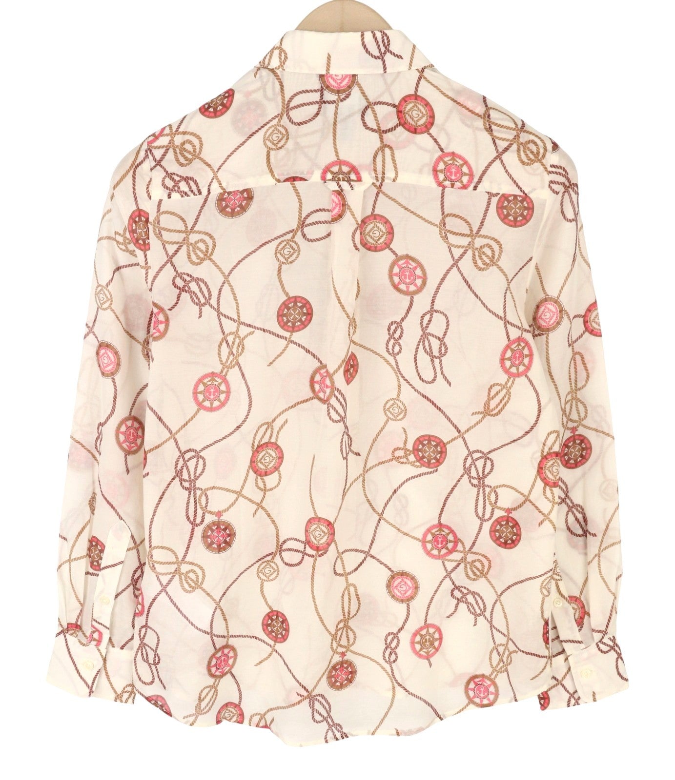 GANT buriavimo rašto šilkinis moteriškas marškinėlis, EU34, baltas, sagomis užsegamas, platėjančia apykakle. 