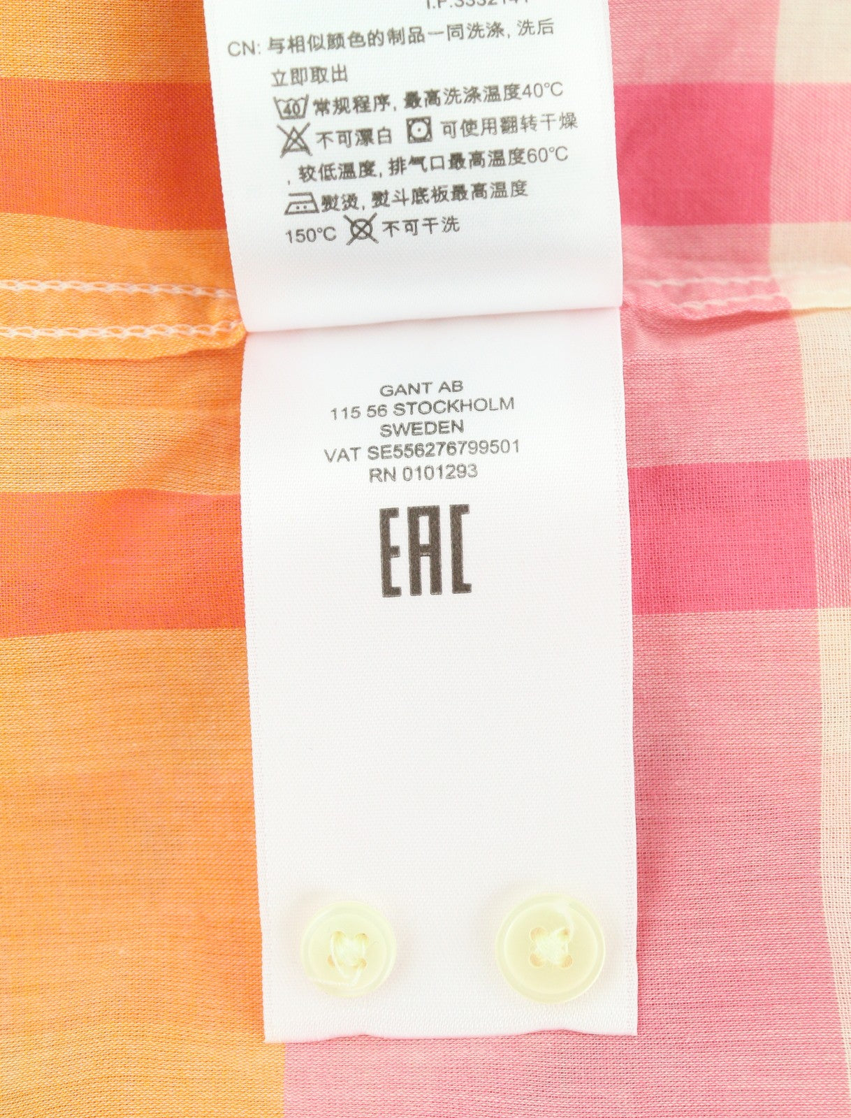 GANT Rel Wide Cuff Madras Women Shirt EU34 Preppy Pink Button-Down Neck Casual