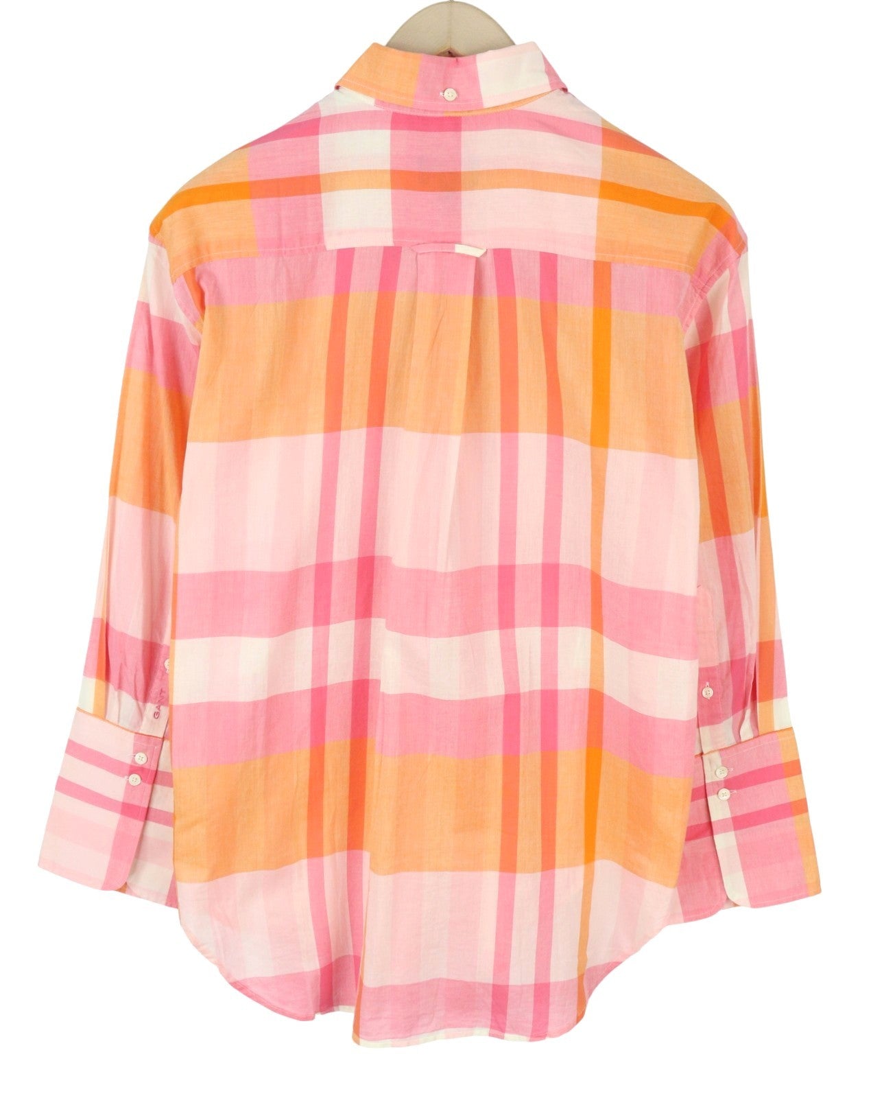 GANT Rel Wide Cuff Madras Women Shirt EU34 Preppy Pink Button-Down Neck Casual