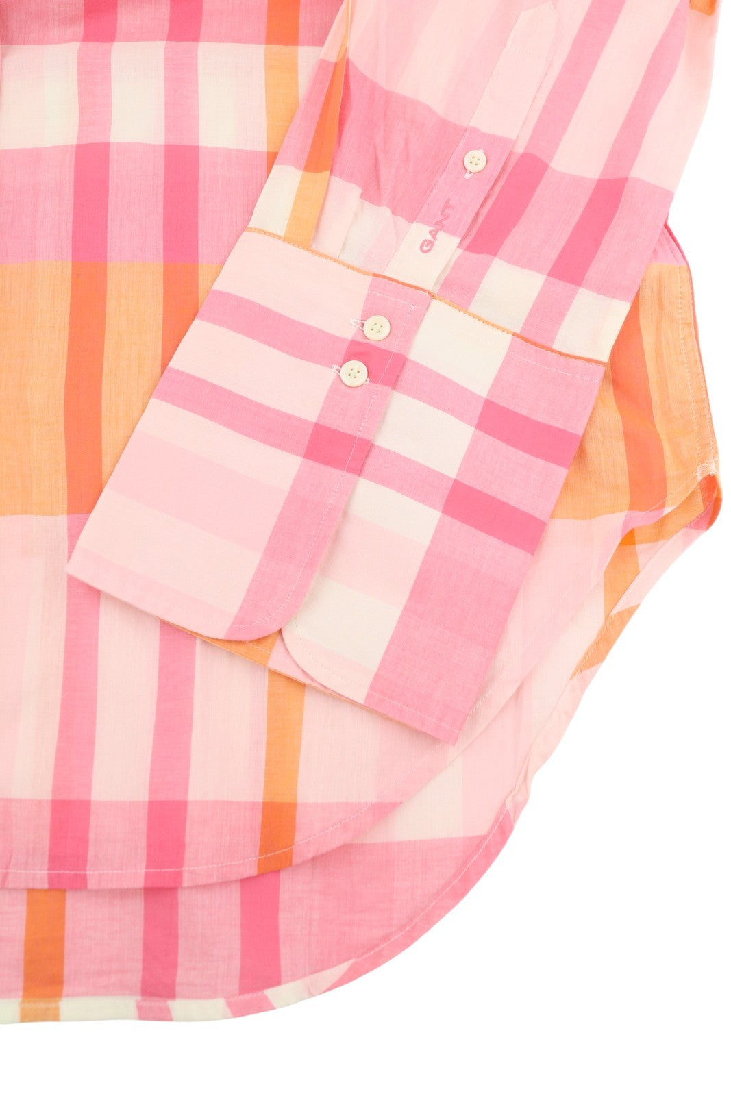 GANT Rel Wide Cuff Madras Women Shirt EU34 Preppy Pink Button-Down Neck Casual