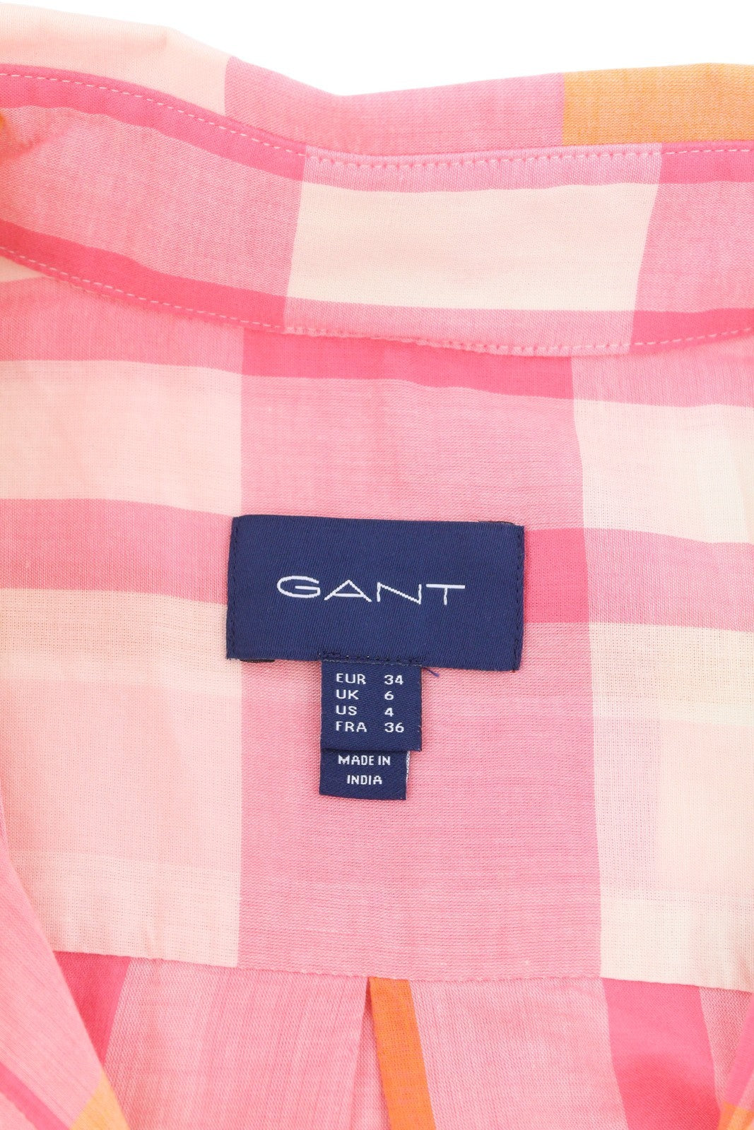 GANT Rel Wide Cuff Madras Women Shirt EU34 Preppy Pink Button-Down Neck Casual