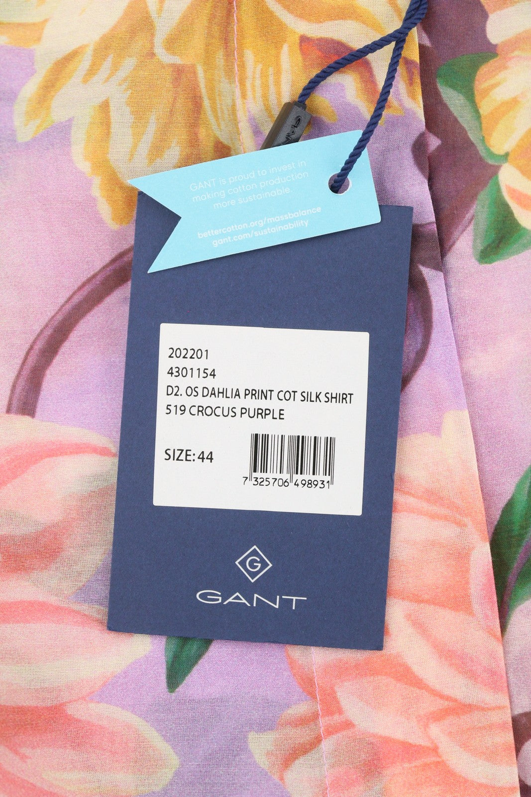 GANT OS Dahlia Print Cot Silk Women Shirt EU44 Crocus Purple Flower Print Thin