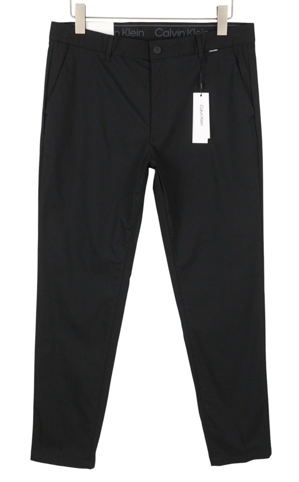CALVIN KLEIN Tech Cotton Stretch Slim Men Trousers M Black Zip Fly Logo Chino