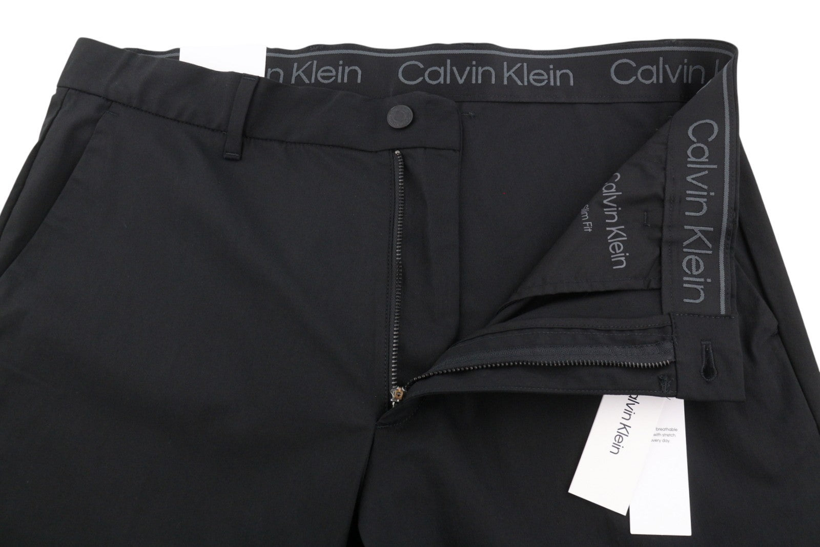 CALVIN KLEIN Tech Cotton Stretch Slim Men Trousers M Black Zip Fly Logo Chino