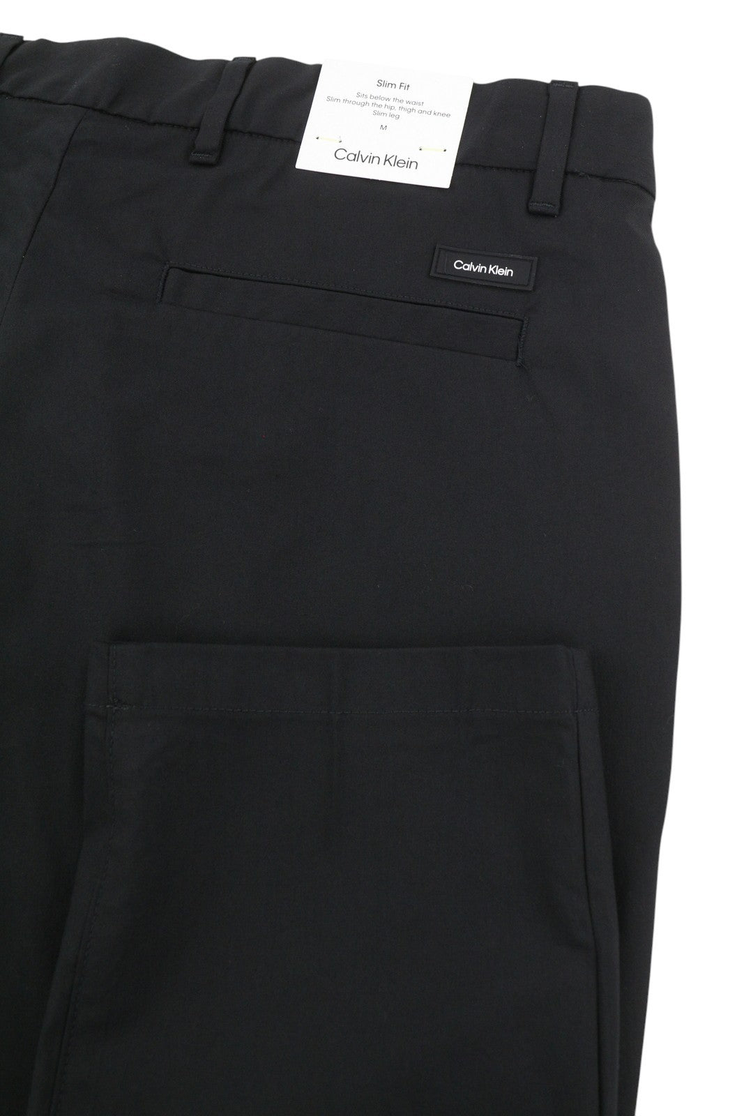 CALVIN KLEIN Tech Cotton Stretch Slim Men Trousers M Black Zip Fly Logo Chino