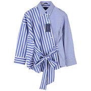 GANT Tech Prep Mix Stripe Women Shirt EU40 College Blue Belted Button-Down Neck