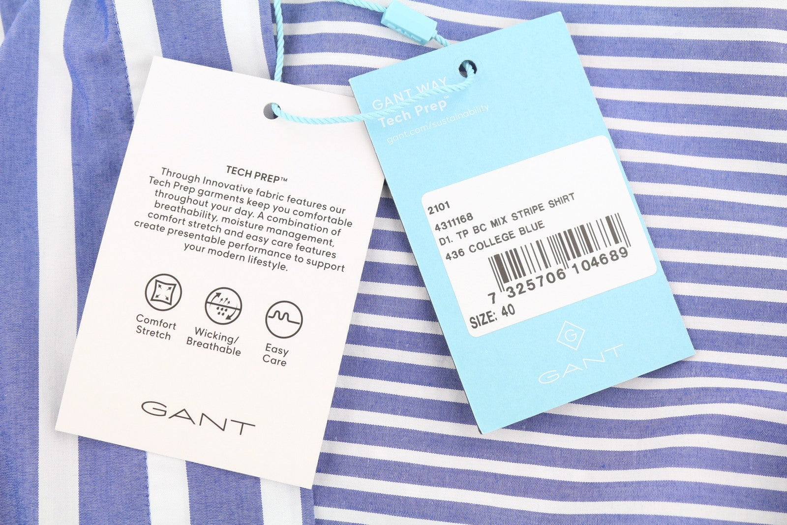 GANT Tech Prep Mix Stripe Women Shirt EU40 College Blue Belted Button-Down Neck