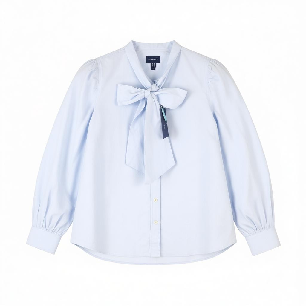 GANT Bow Oxford Puff Women Shirt EU38 Hamptons Blue Button-Up Self-Tied Classic