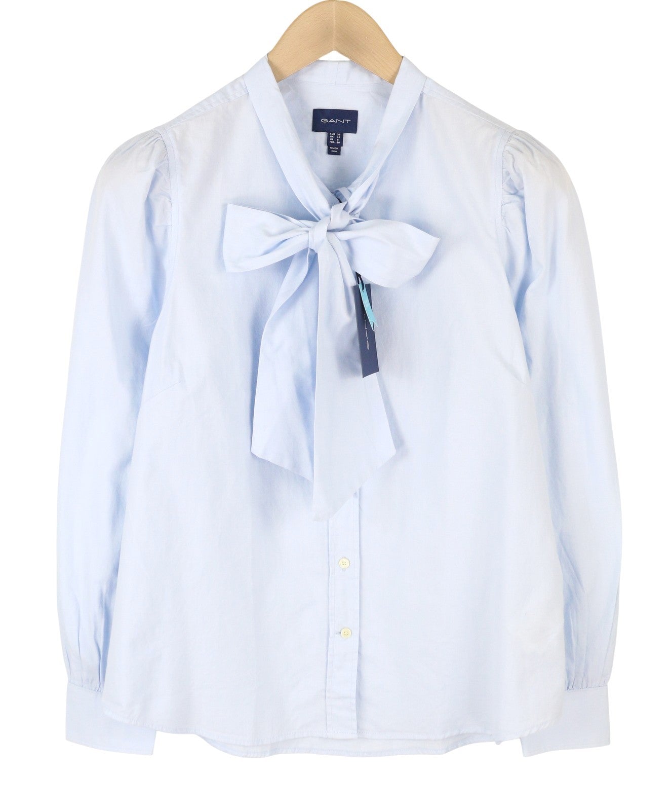 GANT Bow Oxford Puff Women Shirt EU38 Hamptons Blue Button-Up Self-Tied Classic