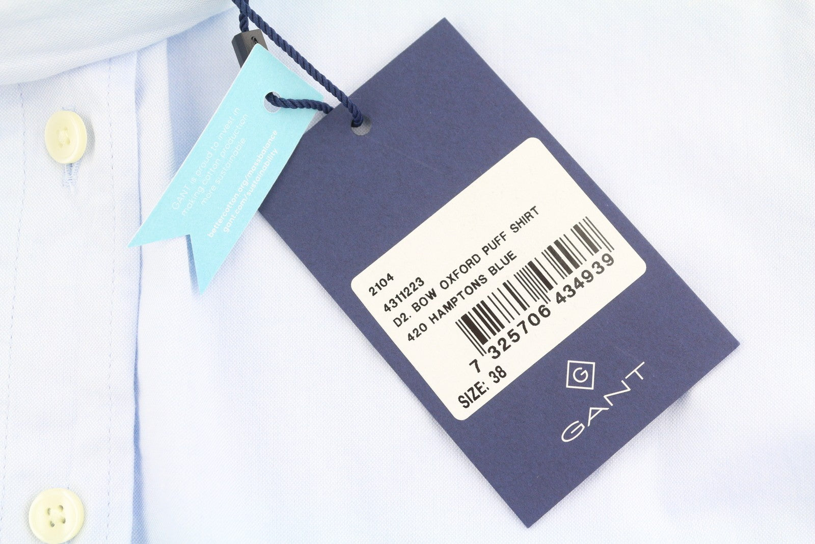 GANT Bow Oxford Puff Women Shirt EU38 Hamptons Blue Button-Up Self-Tied Classic