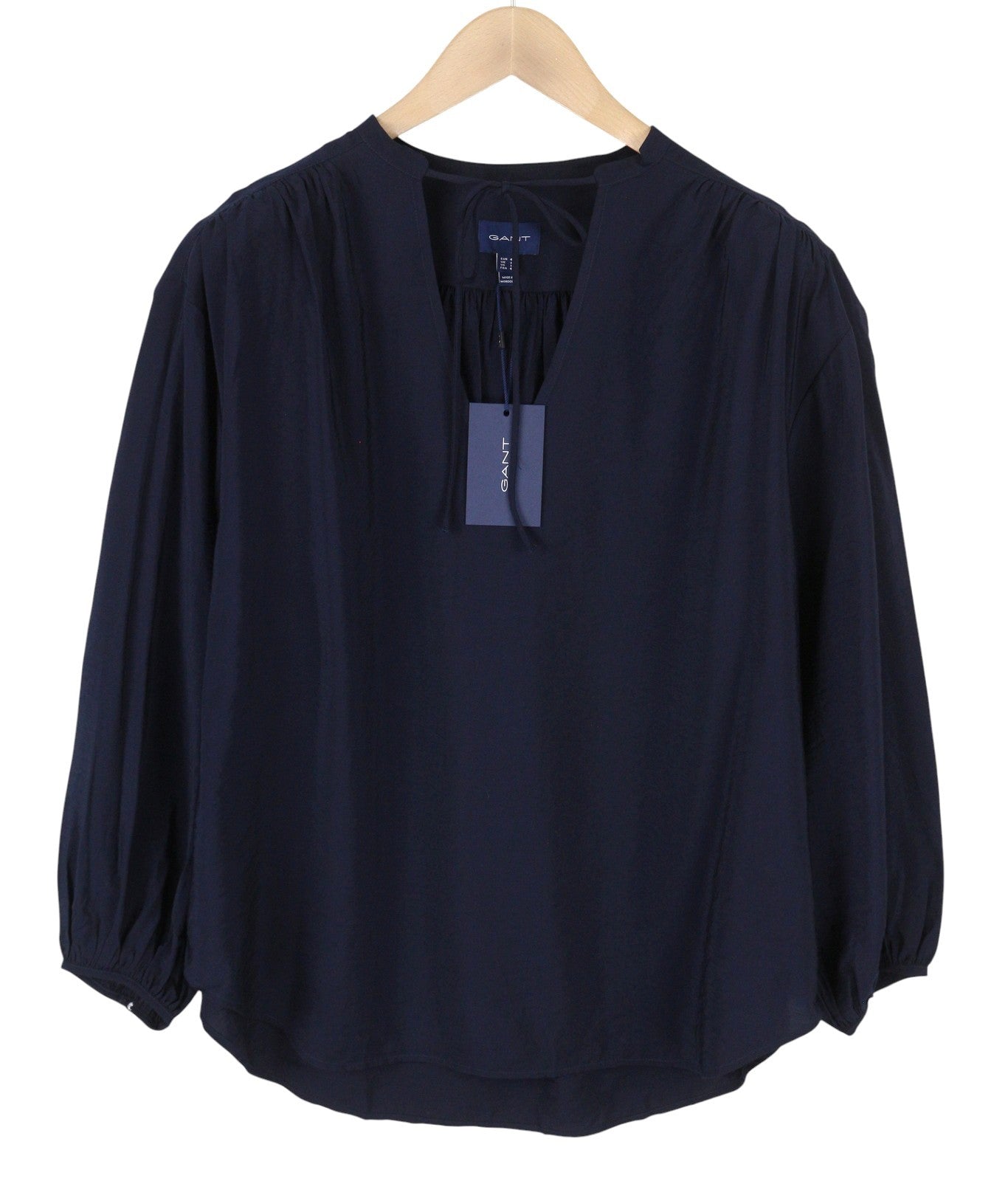 GANT Pop Over Women Blouse EU42 Classic Blue V-Neck Loose Fit Thin 3/4 Sleeves