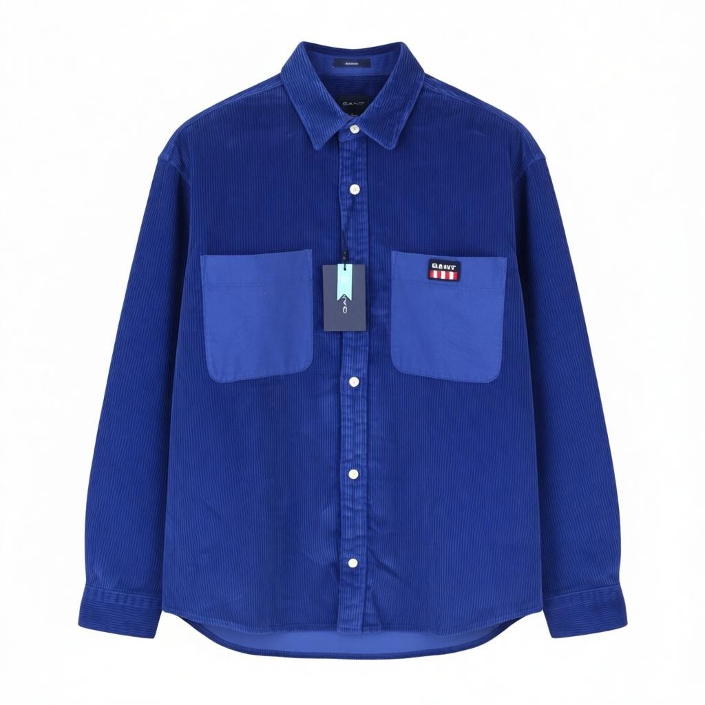 GANT Rel Chunky Corduroy Town Men Shirt L College Blue Patch Pocket RRP249