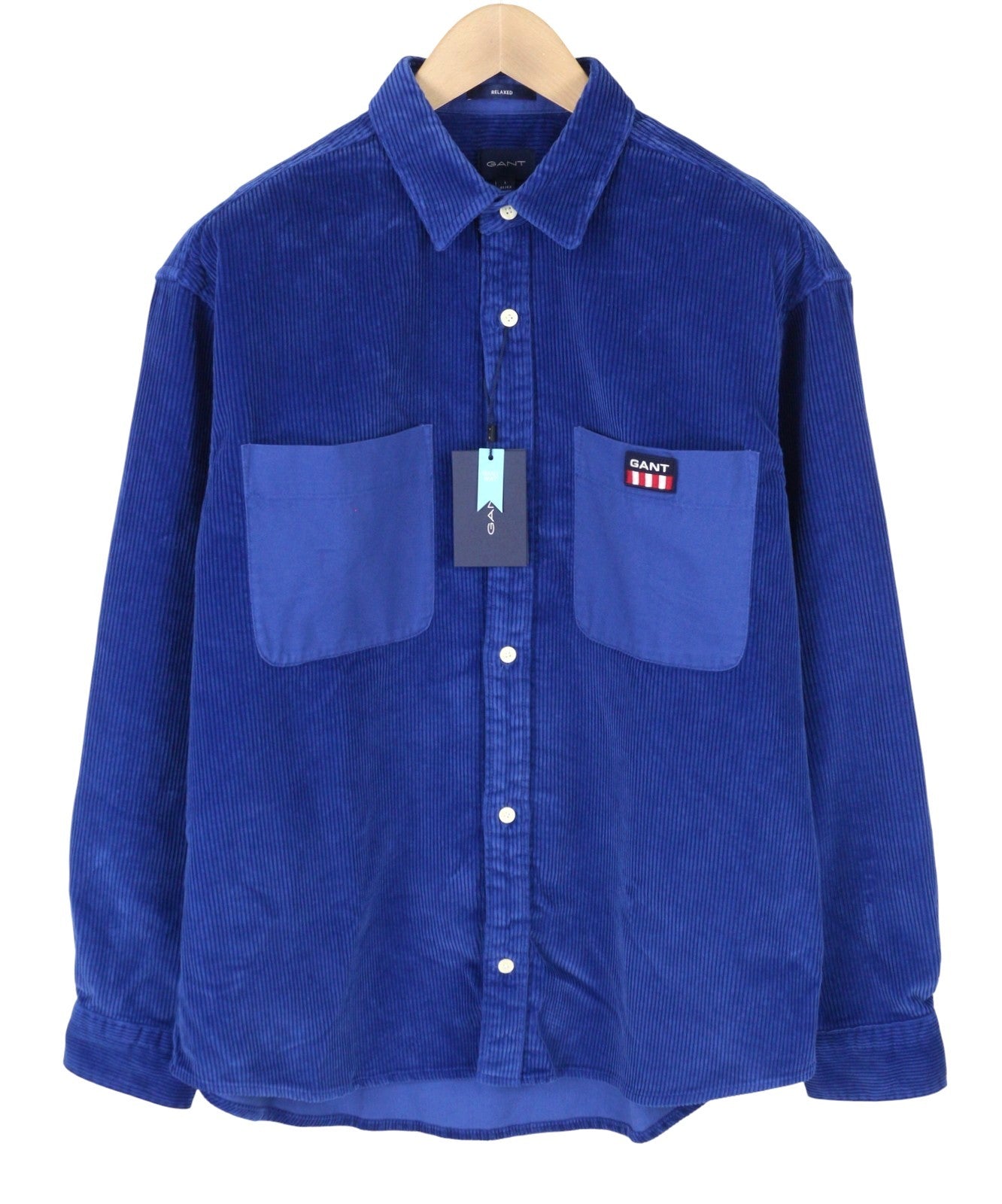 GANT Rel Chunky Corduroy Town Men Shirt L College Blue Patch Pocket RRP249