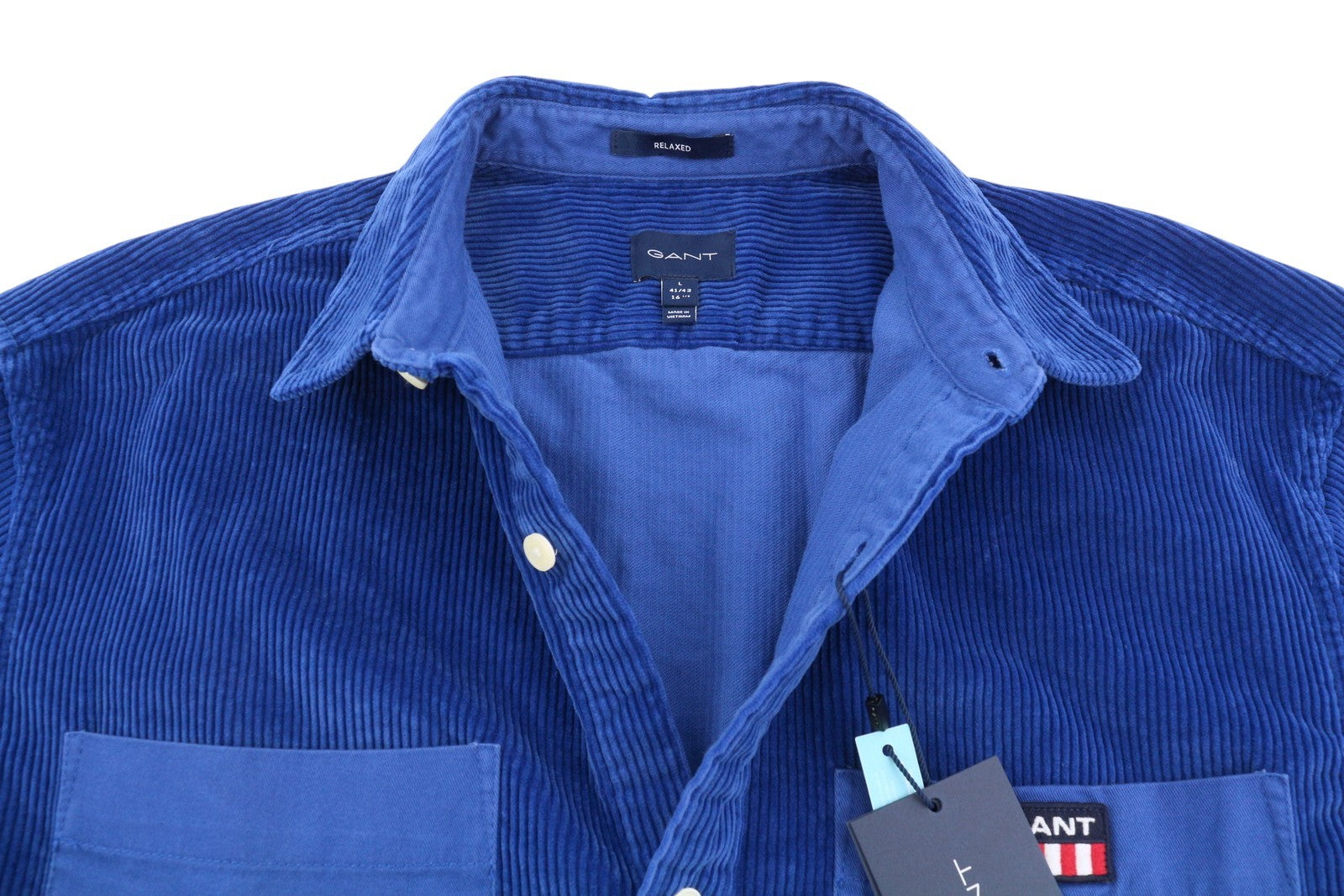GANT Rel Chunky Corduroy Town Men Shirt L College Blue Patch Pocket RRP249