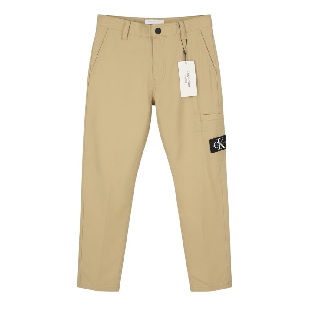 CALVIN KLEIN Men Trousers S Beige Slim Fit Zip Fly Logo Casual Chino