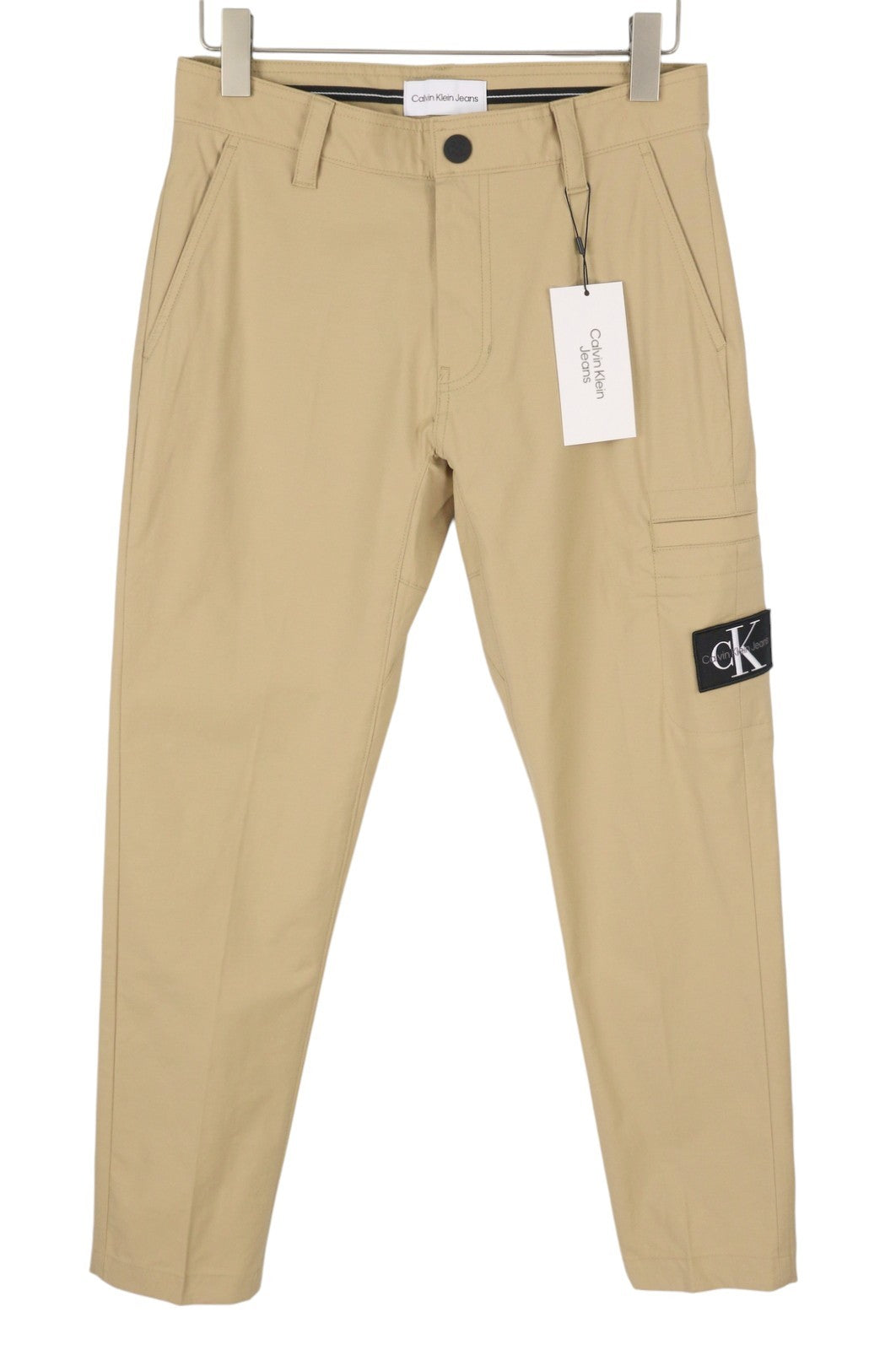 CALVIN KLEIN Men Trousers S Beige Slim Fit Zip Fly Logo Casual Chino