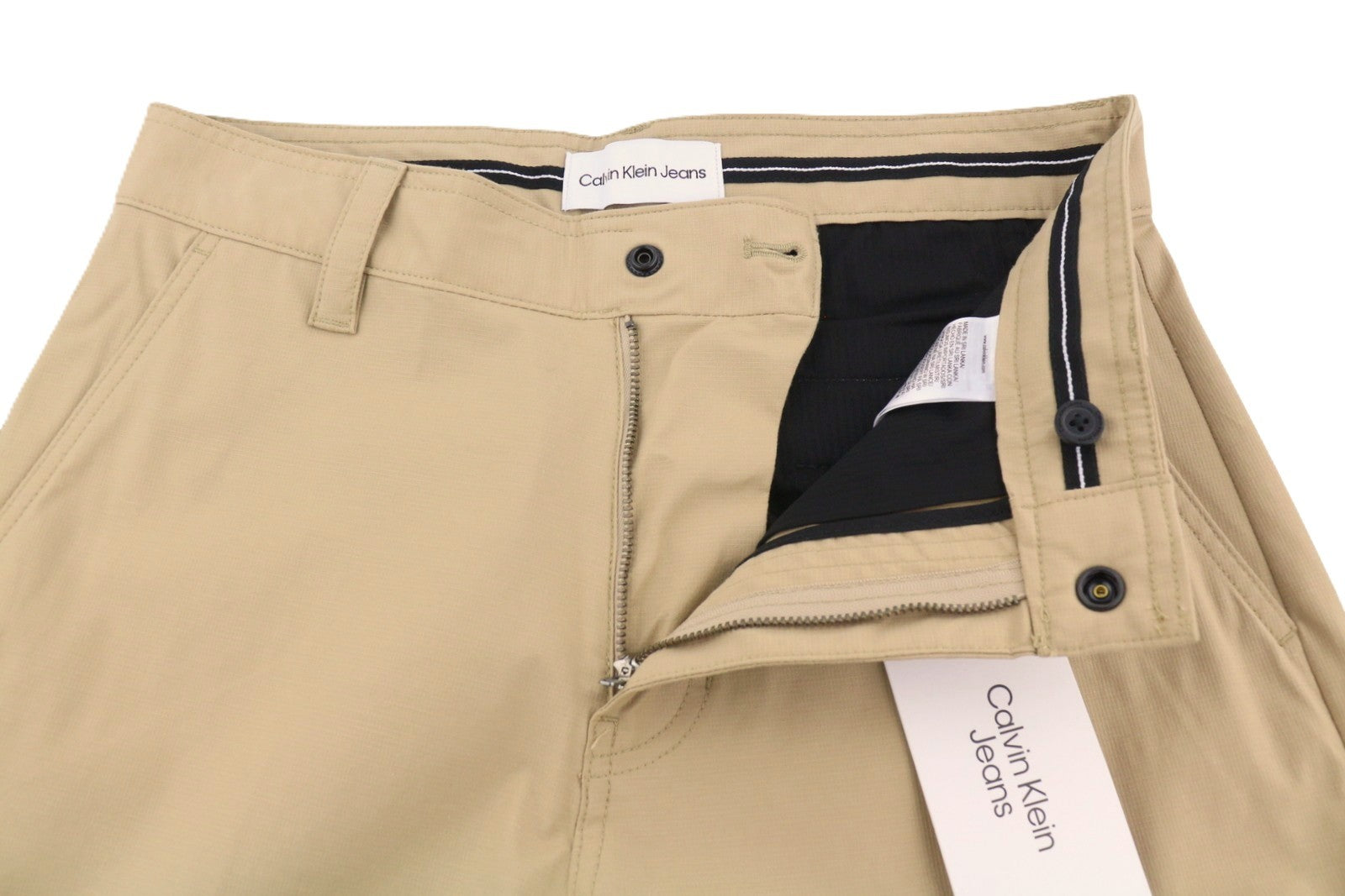 CALVIN KLEIN Men Trousers S Beige Slim Fit Zip Fly Logo Casual Chino